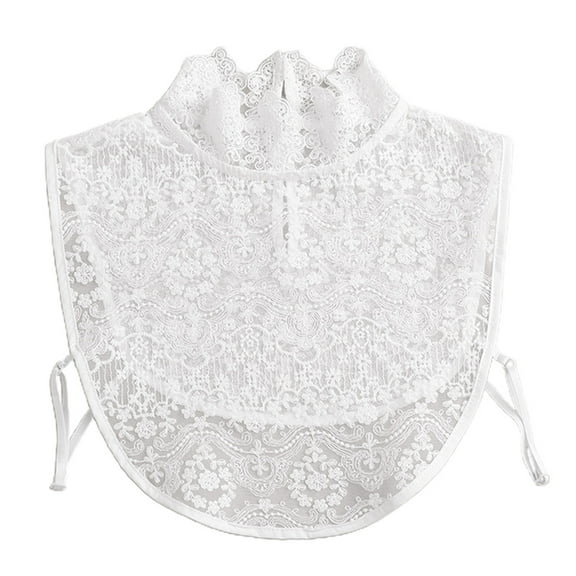 Women Ruffles Turtleneck Decorative False Fake Collar Sheer Floral Lace Curved Hem Detachable Half Shirt Dickey Blouse Pullover Underwear