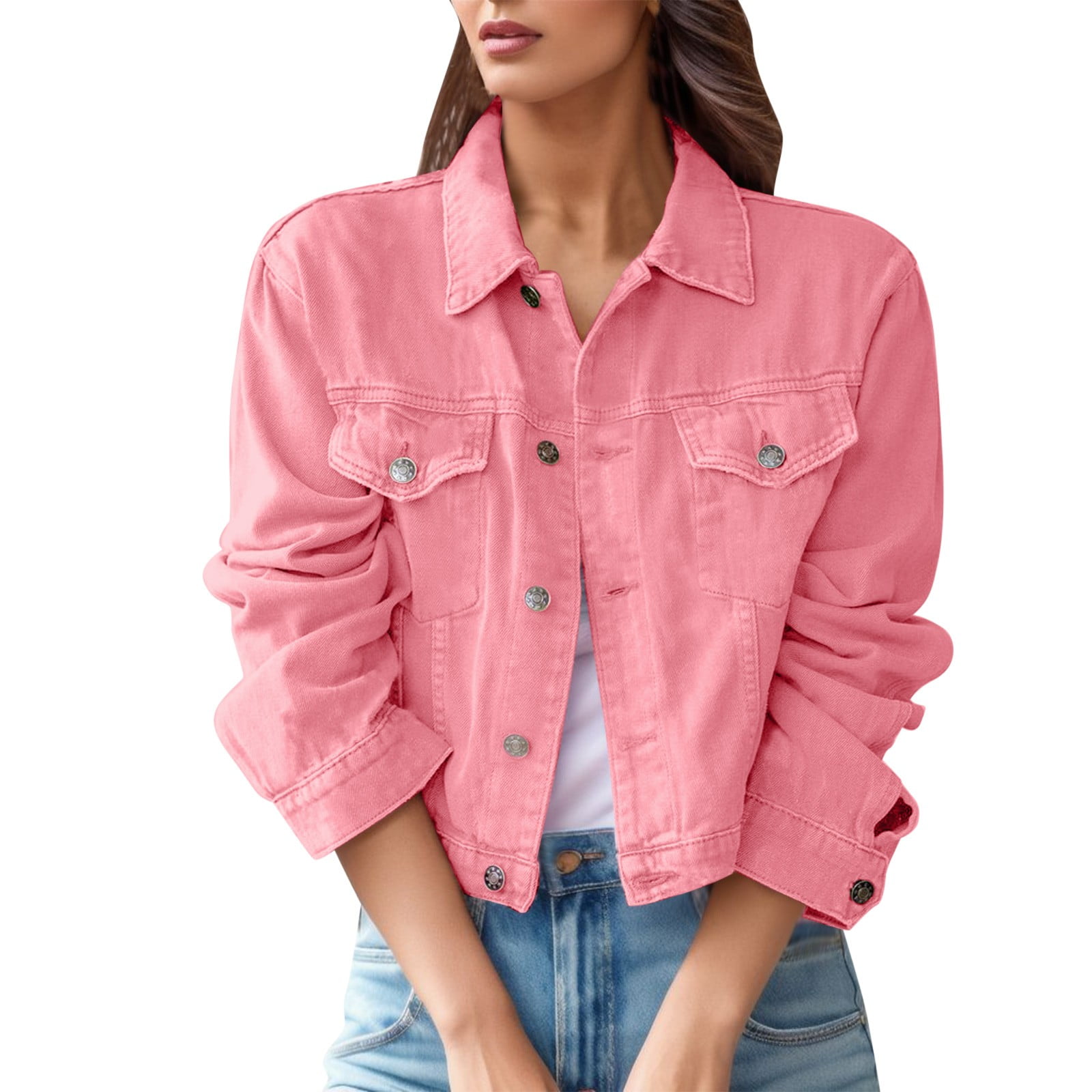 Women Running Jackets Women Vintage Button Down Distressed Short 