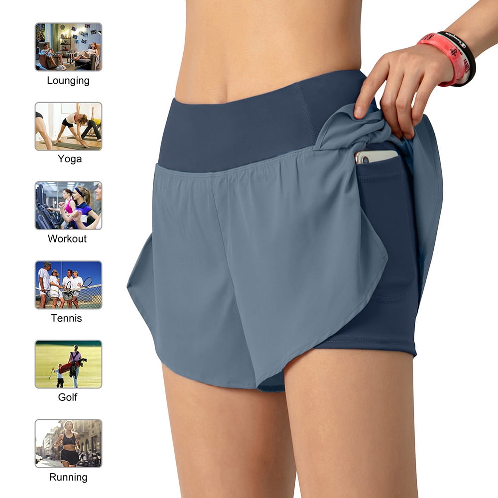 Best Seller Women Athletic Workout Shorts Elastic Waist Running Pockets  Short Workout Fitness Shorts Leggings Women Sports Breathable