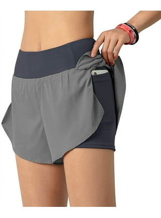 Quick Dry Running Shorts for Women Athletic Double Layer Gym Summer Shorts  Back Zipper Pockets