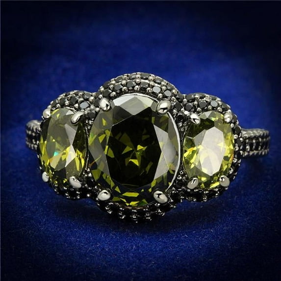 Women Ruthenium 925 Sterling Silver Ring with AAA Grade CZ in Olivine - Size 7