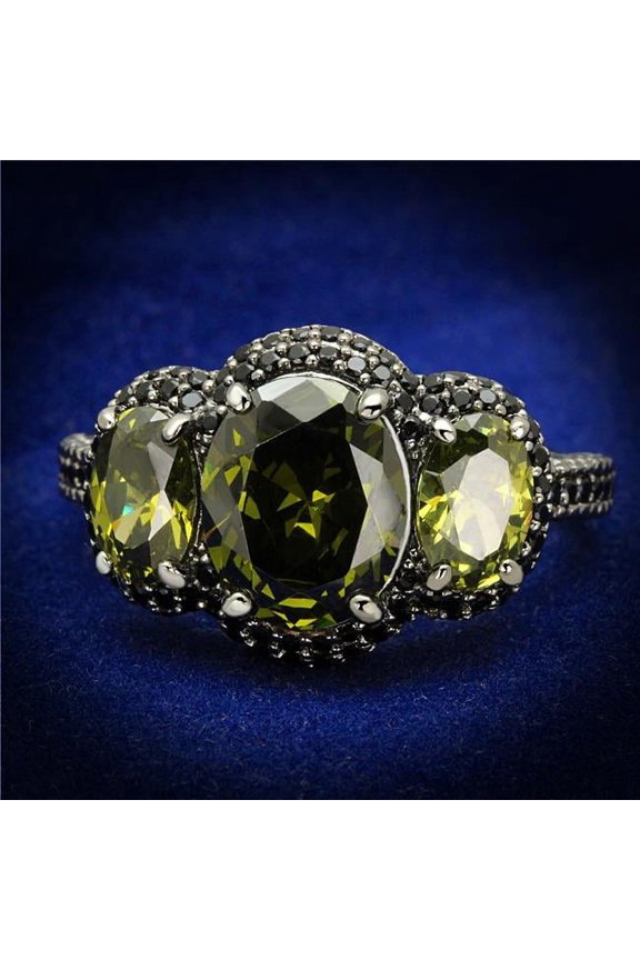 Women Ruthenium 925 Sterling Silver Ring with AAA Grade CZ in Olivine - Size 7