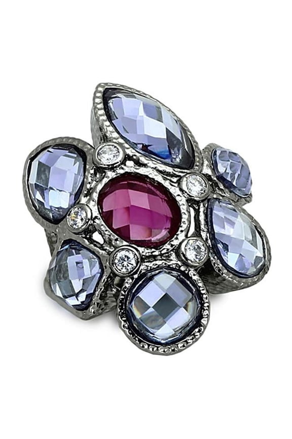 Women Ruthenium Brass Ring with AAA Grade CZ in Multi Color - Size 5