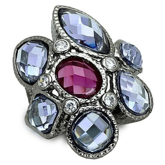 Women Ruthenium Brass Ring with AAA Grade CZ in Multi Color - Size 6