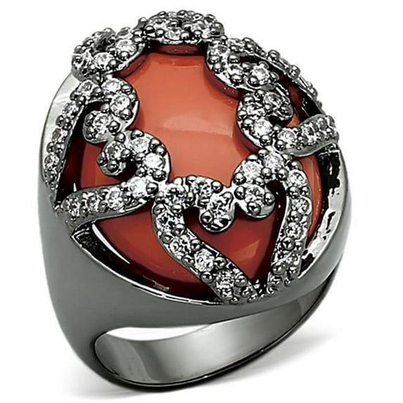 Women Ruthenium Brass Ring with Synthetic in Orange - Size 7