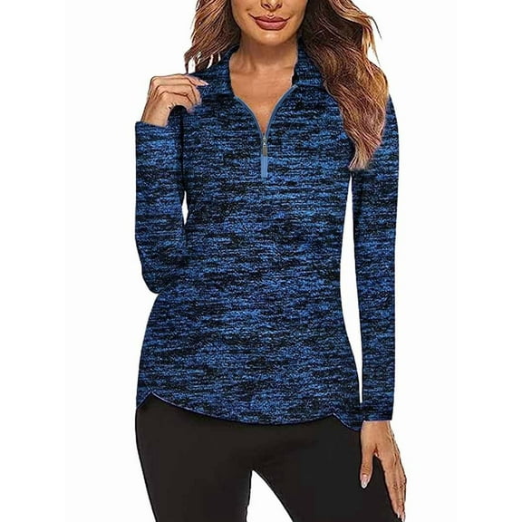 Women'S 1/4 Zip Shirts UPF 50+ Sun Protection Pullover Long Sleeve Quick Dry Workout Hiking Athletic Shirts Dark Blue M