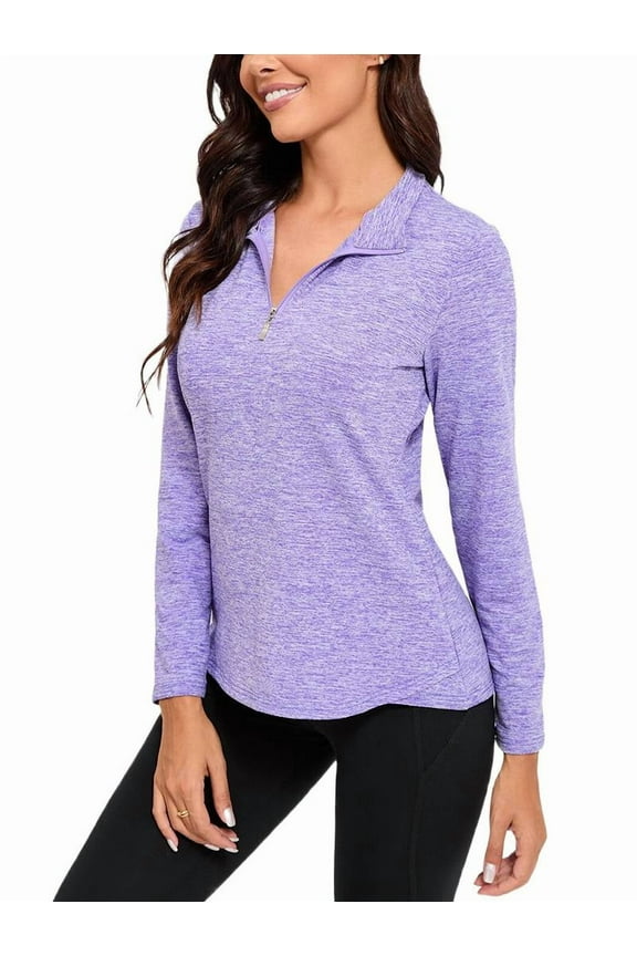 Women'S 1/4 Zip Shirts UPF 50+ Sun Protection Pullover Long Sleeve Quick Dry Workout Hiking Athletic Shirts Violet L