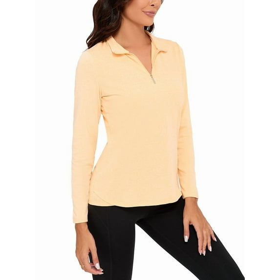 Women'S 1/4 Zip Shirts UPF 50+ Sun Protection Pullover Long Sleeve Quick Dry Workout Hiking Athletic Shirts Yellow L