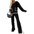 thumbnail image 1 of Women'S 2 Pcs Set Casual Long Sleeve Knit Pullover Top and Wide Leg Pants Sweatsuit Lounge Sets Black XL, 1 of 9