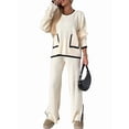 thumbnail image 1 of Women'S 2 Pcs Set Casual Long Sleeve Knit Pullover Top and Wide Leg Pants Sweatsuit Lounge Sets White L, 1 of 10