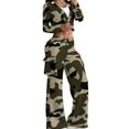 thumbnail image 1 of Women'S 2 Piece Casual Outfits Cropped Blazer Jackets High Waisted Wide Leg Work Pants Suit Set Army Green S, 1 of 3