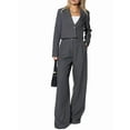thumbnail image 1 of Women'S 2 Piece Casual Outfits Cropped Blazer Jackets High Waisted Wide Leg Work Pants Suit Set Dark Gray XL, 1 of 10