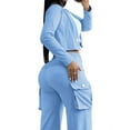 thumbnail image 1 of Women'S 2 Piece Casual Outfits Cropped Blazer Jackets High Waisted Wide Leg Work Pants Suit Set Sky Blue M, 1 of 6