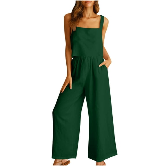 Women'S 2-Piece Casual Suit Linen Shorts Sleeveless Top Vest Sleeveless Crewneck Top/Shirt Suit