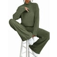 thumbnail image 1 of Women'S 2 Piece Fall Outfits Sets Travel Knit Pullover Tops and Wide Leg Pants Sweatsuit Lounge Sets  Green M, 1 of 5