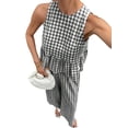 thumbnail image 1 of Women'S 2 Piece Gingham Set Summer Outfits Ruffle Tank Top and Wide Leg Pants Matching Lounge Set Black L, 1 of 10
