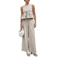 thumbnail image 1 of Women'S 2 Piece Gingham Set Summer Outfits Ruffle Tank Top and Wide Leg Pants Matching Lounge Set, 1 of 9