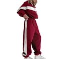 thumbnail image 1 of Women'S 2 Piece Lounge Outfits Zip Up Sweat Set Contrast Striped Wide Leg Jogging Pants Travel Track Suit Red M, 1 of 9
