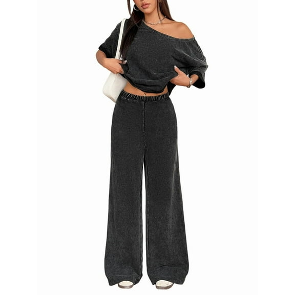 Women'S 2 Piece Lounge Set Fashion Travel Outfits Vacation Tracksuit Comfy Wide Leg Airport Loungewear