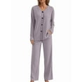 thumbnail image 1 of Women'S 2 Piece Lounge Sets Ribbed Long Sleeve Button Top Matching Pants Sleepwear Set Fall Outfits Light Purple S, 1 of 9