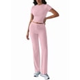 thumbnail image 1 of Women'S 2 Piece Lounge Sets Short Sleeve Tops Fold-over Flare Pants Casual Outfits Matching Set Light Pink L, 1 of 6