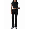 thumbnail image 1 of Women'S 2 Piece Lounge Sets Short Sleeve Tops Fold-over Flare Pants Casual Outfits Matching Set, 1 of 9