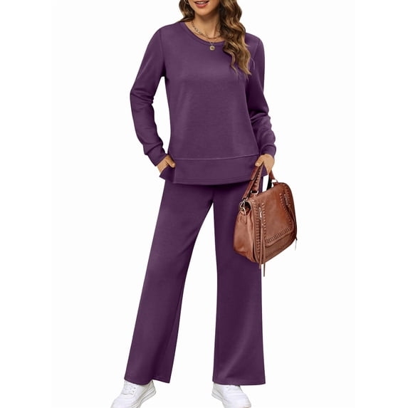 Women'S 2 Piece Lounge Sets Side Slit Outfits Wide Leg Tracksuit Comfy Loungewear Fashion Sweatsuit XXXL