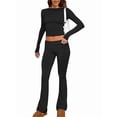 thumbnail image 1 of Women'S 2 Piece Matching Lounge Set Long Sleeve Slightly Crop Top Wide Leg Pants Casual Sweatsuit Black S, 1 of 8