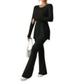 thumbnail image 1 of Women'S 2 Piece Matching Lounge Set Long Sleeve Top Wide Leg Pants Casual Sweatsuit Black S, 1 of 8