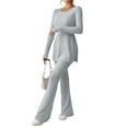 thumbnail image 1 of Women'S 2 Piece Matching Lounge Set Long Sleeve Top Wide Leg Pants Casual Sweatsuit Light Gray XXL, 1 of 8