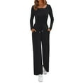 thumbnail image 1 of Women'S 2 Piece Matching Lounge Sets Fall Fashion Outfits Henley Neck Sweater Top Wide Leg Pants Sweat Suits Black M, 1 of 8