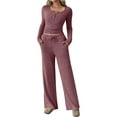 thumbnail image 1 of Women'S 2 Piece Matching Lounge Sets Fall Outfits Henley Neck Sweater Top Wide Leg Pants Sweat Suits Brick Red XL, 1 of 9