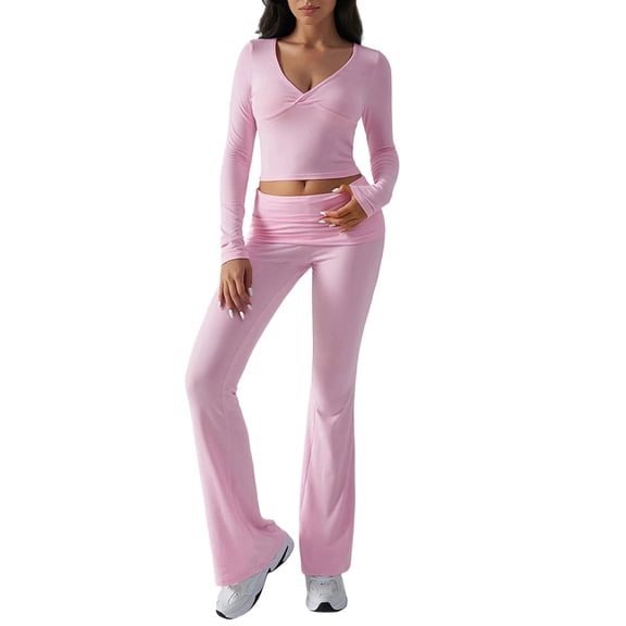 Women'S 2 Piece Matching Lounge Sets Two Pieces Sweat Outfits Long Sleeve Wide Leg Pants Tracksuits Pink XS
