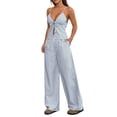 thumbnail image 1 of Women'S 2 Piece Outfit Lace-Up Sleeveless Backless Tank Top and Wide Leg Drawstring Pants Set Club Outfit Blue XL, 1 of 7