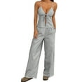 thumbnail image 1 of Women'S 2 Piece Outfit Lace-Up Sleeveless Backless Tank Top and Wide Leg Drawstring Pants Set Club Outfit Grey L, 1 of 9