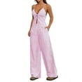 thumbnail image 1 of Women'S 2 Piece Outfit Lace-Up Sleeveless Backless Tank Top and Wide Leg Drawstring Pants Set Club Outfit Pink L, 1 of 7
