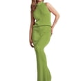 thumbnail image 1 of Women'S 2 Piece Outfit Sleeveless Knit Tank Top Bodycon Long Skirt Set Loungewear Green L, 1 of 8