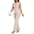 thumbnail image 1 of Women'S 2 Piece Outfit V Neck Asymmetrical Sleeveless Ruched T Shirt and Pants Going Out Set Color L, 1 of 8