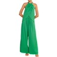 thumbnail image 1 of Women'S 2 Piece Outfits 2025 Summer Casual Sleeveless Mock Neck Crop Tops Wide Leg Pants Set Green M, 1 of 7
