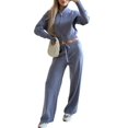 thumbnail image 1 of Women'S 2 Piece Outfits Casual Lapel Zip Sweatshirts and Wide Leg Pants Tracksuit Sets Royal Blue S, 1 of 9