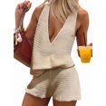thumbnail image 1 of Women'S 2 Piece Outfits Deep V Neck Sleeveless Tank Tops and Shorts Summer Vacation Sets Rice M, 1 of 7