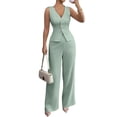 thumbnail image 1 of Women'S 2 Piece Outfits Elegant Blazer Vest Pockets Wide Leg Pant Suit Casual Matching Set Mint Green M, 1 of 6