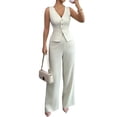 thumbnail image 1 of Women'S 2 Piece Outfits Elegant Blazer Vest Pockets Wide Leg Pant Suit Casual Matching Set White L, 1 of 7