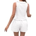 thumbnail image 1 of Women'S 2 Piece Outfits Floral Print Button Down Vest Top and Shorts Set White M, 1 of 5