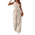 thumbnail image 1 of Women'S 2 Piece Outfits Linen Vest Waistcoat Dressy Casual Sets Wide Leg Pants Suits Cream White M, 1 of 5