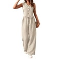 thumbnail image 1 of Women'S 2 Piece Outfits Linen Vest Waistcoat Dressy Casual Sets Wide Leg Pants Suits Cream White M, 1 of 7