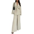 thumbnail image 1 of Women'S 2 Piece Outfits Long Sleeve V Neck Blazer Wide Leg Sets Office Work Clothes Apricot Color XL, 1 of 9