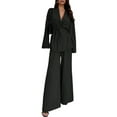 thumbnail image 1 of Women'S 2 Piece Outfits Long Sleeve V Neck Blazer Wide Leg Sets Office Work Clothes Black XL, 1 of 9