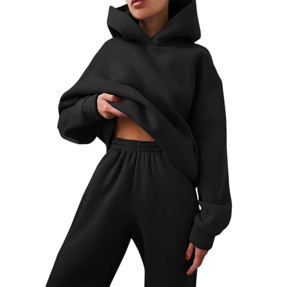 Women'S 2 Piece Outfits Lounge Hoodie Sweatsuit Sets Plus Size Fall Fashion Clothes Pants Tracksuits Black XXXL