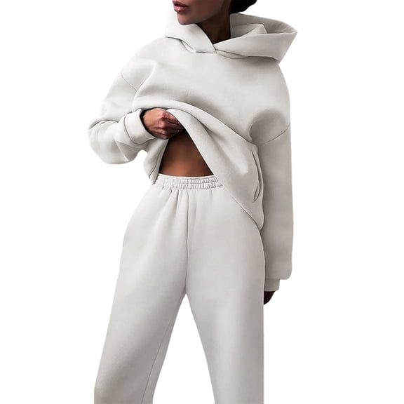 Women'S 2 Piece Outfits Lounge Hoodie Sweatsuit Sets Plus Size Fall Fashion Clothes Pants Tracksuits White S
